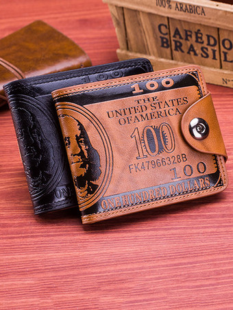 メンズウォレットブラウンレタープリントPUレザーウォレット