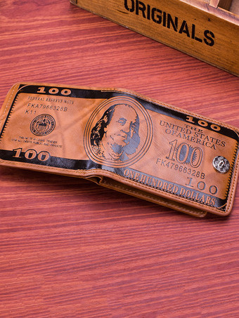 メンズウォレットブラウンレタープリントPUレザーウォレット