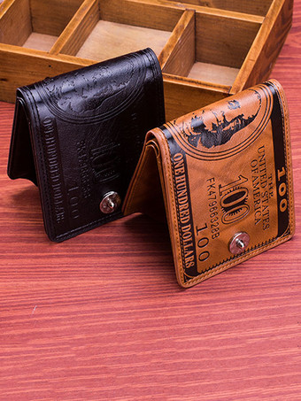 メンズウォレットブラウンレタープリントPUレザーウォレット