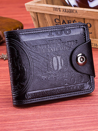 ブラック メンズウォレットブラウンレタープリントPUレザーウォレット