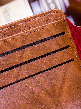 メンズウォレットブラウンレタープリントPUレザーウォレット