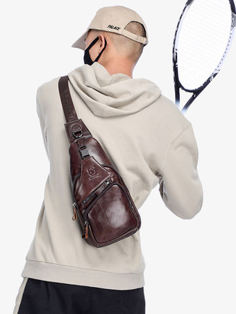 メンズバッグディープブラウンレザーワンピースバックパック