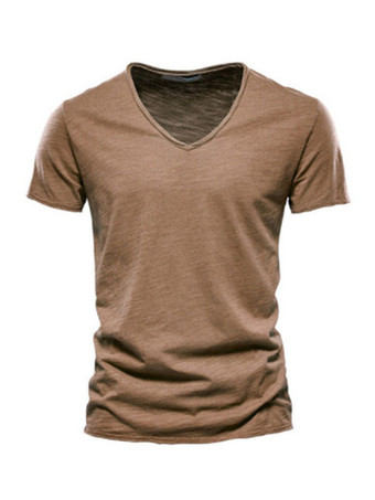 Braun T-Shirts Chic V-Ausschnitt Kurzarm