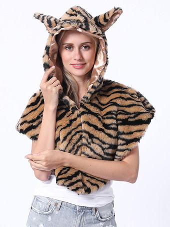 トラ柄女性用ファーハットポリエステルキャップブラックショールコスチュームアクセサリー