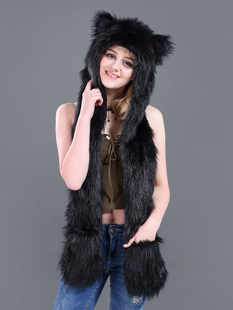 ブラック 女性用ファーハットポリエステルハットホワイトスカーフコスチュームアクセサリー