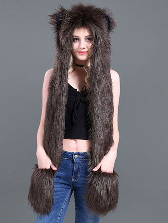 ブラウン 女性用ファーハットポリエステルハットホワイトスカーフコスチュームアクセサリー