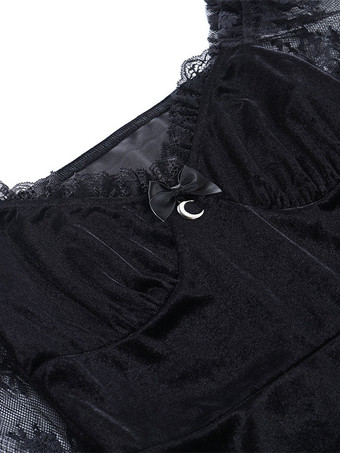 ハロウィン 女性パンクブラックドレス恋人ネック長袖レースポリエステルゴシックドレス