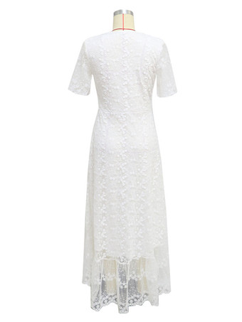 サマードレス レース 半袖 ボタン ボヘミアン ロングドレス