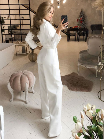 黒のジャンプスーツVネック長袖ポリエステルストレートサマープレイスーツ