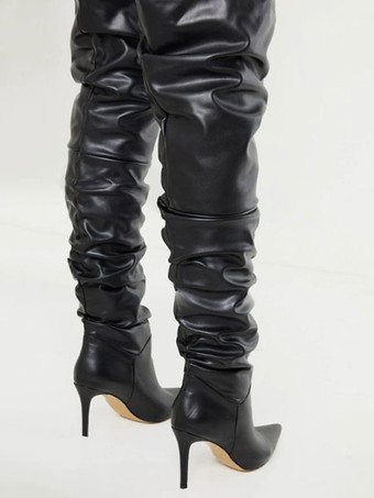 レディース スラウチ サイ ハイヒール ブーツ