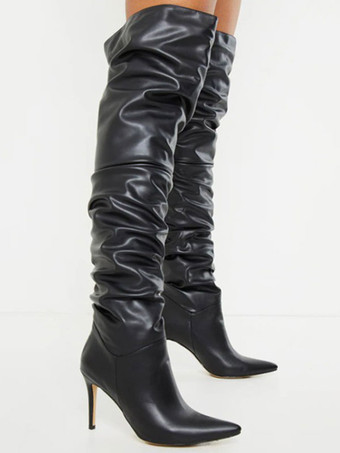 レディース スラウチ サイ ハイヒール ブーツ