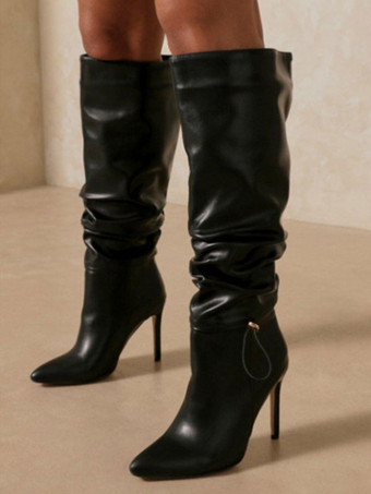 女性の前かがみニーハイ スティレット ヒール ブーツ