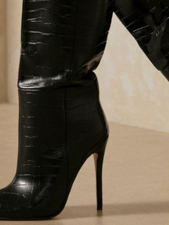 女性のクロコダイル エンボス ニー ハイ ヒール ブーツ