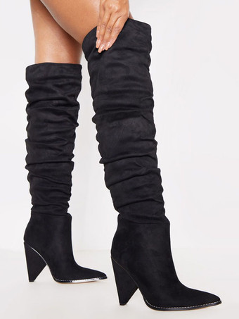 ウィメンズ スラウチ オーバー ザ ニー ブーツ コーン ヒール