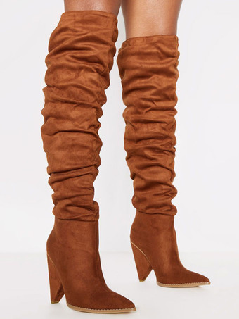 ウィメンズ スラウチ オーバー ザ ニー ブーツ コーン ヒール