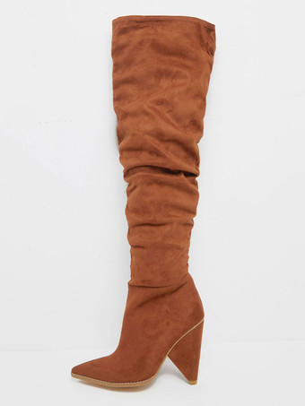 ウィメンズ スラウチ オーバー ザ ニー ブーツ コーン ヒール