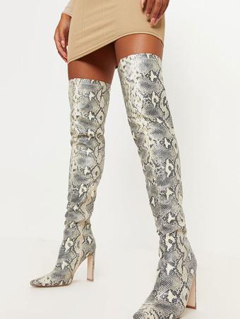 Grey snakeskin cheap thigh high boots