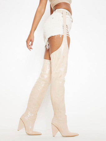 レディース コーンヒール サイハイベルト ブーツ ニーハイブーツ