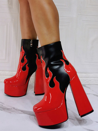 メンズセクシーブーツ フレイムツートン アンクルブーツ プラットフォーム チャンキーヒール