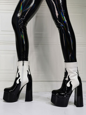 メンズセクシーブーツ フレイムツートン アンクルブーツ プラットフォーム チャンキーヒール