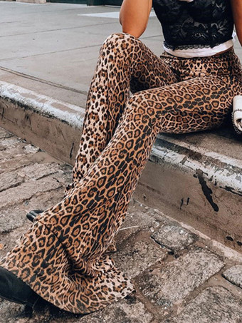 Женские расклешенные брюки с леопардовым рисунком Хлопковые брюки с высокой талией