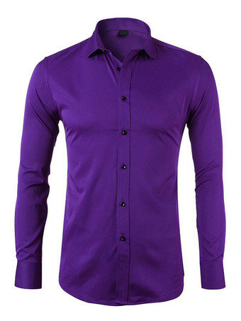 Purple Casual Shirt For Men Turndown Collar Casual Removable White Men's Shirts