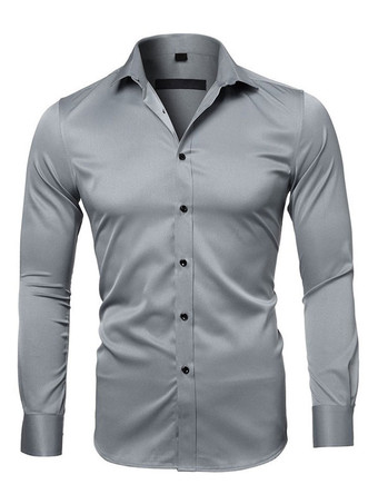 GrayCasual Shirt For Men Turndown Collar Casual Removable White Men's Shirts