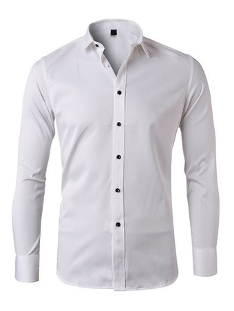 White Casual Shirt For Men Turndown Collar Casual Removable White Men's Shirts