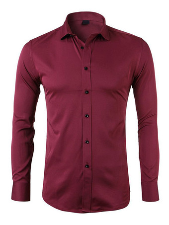 Burgundy Casual Shirt For Men Turndown Collar Casual Removable White Men's Shirts