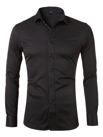 Black Casual Shirt For Men Turndown Collar Casual Removable White Men's Shirts
