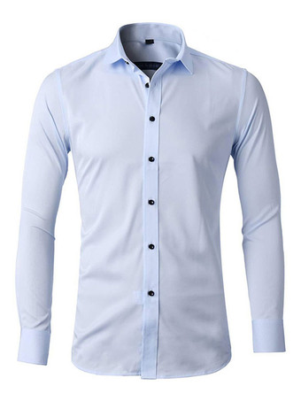 Baby BlueCasual Shirt For Men Turndown Collar Casual Removable White Men's Shirts