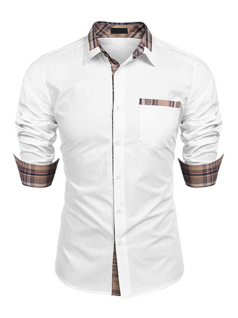 White Casual Shirt For Men Turndown Collar Casual Removable Color Block Baby blue Men's Shirts