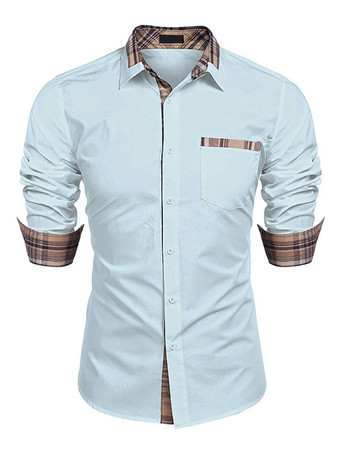Casual Shirt For Men Turndown Collar Casual Removable Color Block Baby blue Men's Shirts