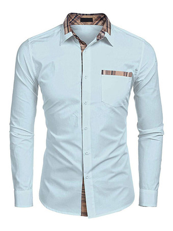 Baby BlueCasual Shirt For Men Turndown Collar Casual Removable Color Block Baby blue Men's Shirts