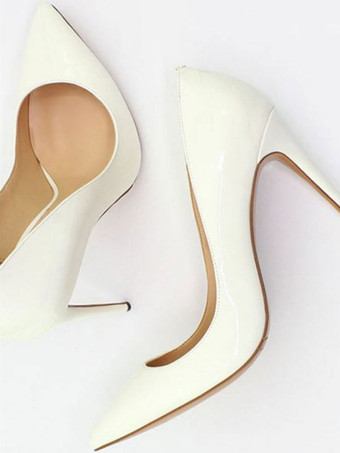 ホワイト 女性ハイヒール先のとがったつま先スティレットヒール肌色ハイヒール