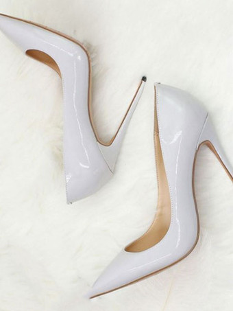 ライトグレー 女性ハイヒール先のとがったつま先スティレットヒール肌色ハイヒール