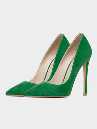 レディース ポインティトゥ スティレット プロム ヒール パンプス フェイク スエード レザー