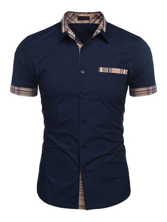 Bleu Marine FoncéChemise décontractée pour homme Col rabattu Casual Bloc de couleur amovible Hunter Green Chemises pour hommes