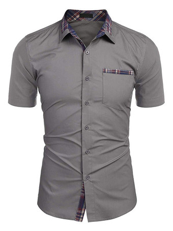 GrisChemise décontractée pour homme Col rabattu Casual Bloc de couleur amovible Hunter Green Chemises pour hommes