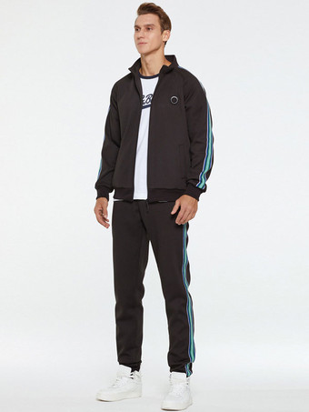 negro Hombres ActiveWear 2 piezas Impreso Mangas Largas Retrato Cuello Blanco