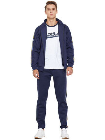 Azul marino oscuro  Hombres ActiveWear 2 piezas Impreso Mangas Largas Retrato Cuello Blanco