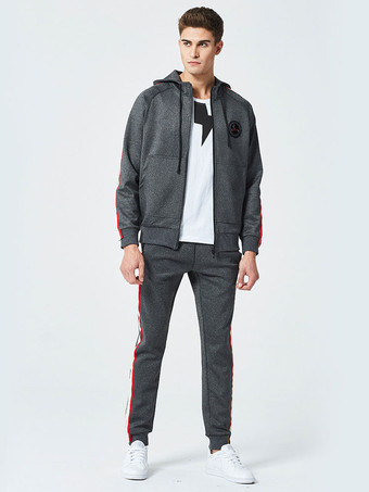 ダークグレー メンズアクティブウェア2ピース長袖フード付きディープグレー