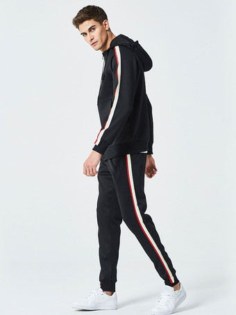 ブラック メンズアクティブウェア2ピース長袖フード付きディープグレー