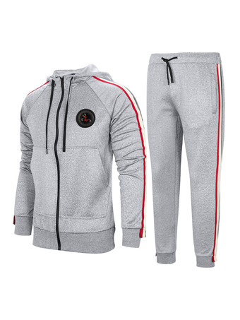 ライトグレー メンズアクティブウェア2ピース長袖フード付きディープグレー