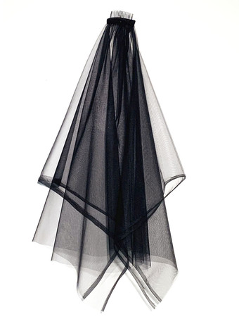 黒のウェディングベール2層ロングレースブライダルベール