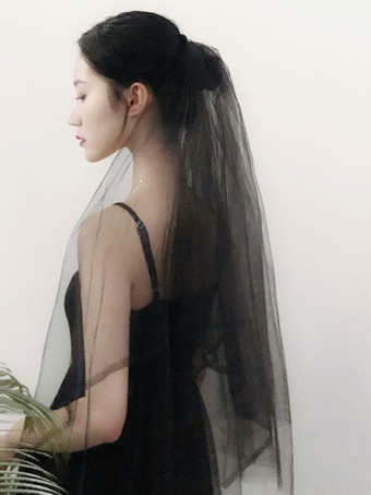 Black Wedding Veils Two Tier Long Lace Bridal Veil