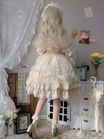 甘ロリドレス 姫ロリドレス 可愛 お茶会 上品 OP 七分袖 レース レース フリル プリーツ