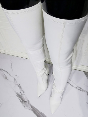 女性オーバー ニー ブーツ プラス サイズ スティレット ヒール PU レザー ブラック サイハイ ブーツ