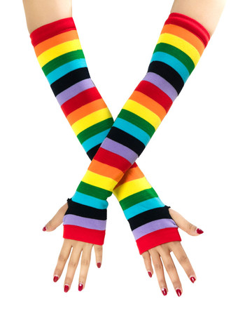 女性の手袋レインボーストライプパターンポリエステル綿ハロウィンロンググローブ