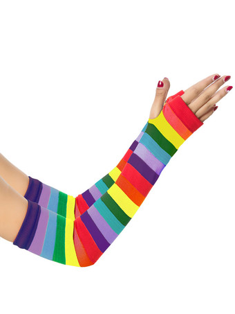 Woman Gloves Rainbow Stripes Pattern Cotton Halloween Long Gloves